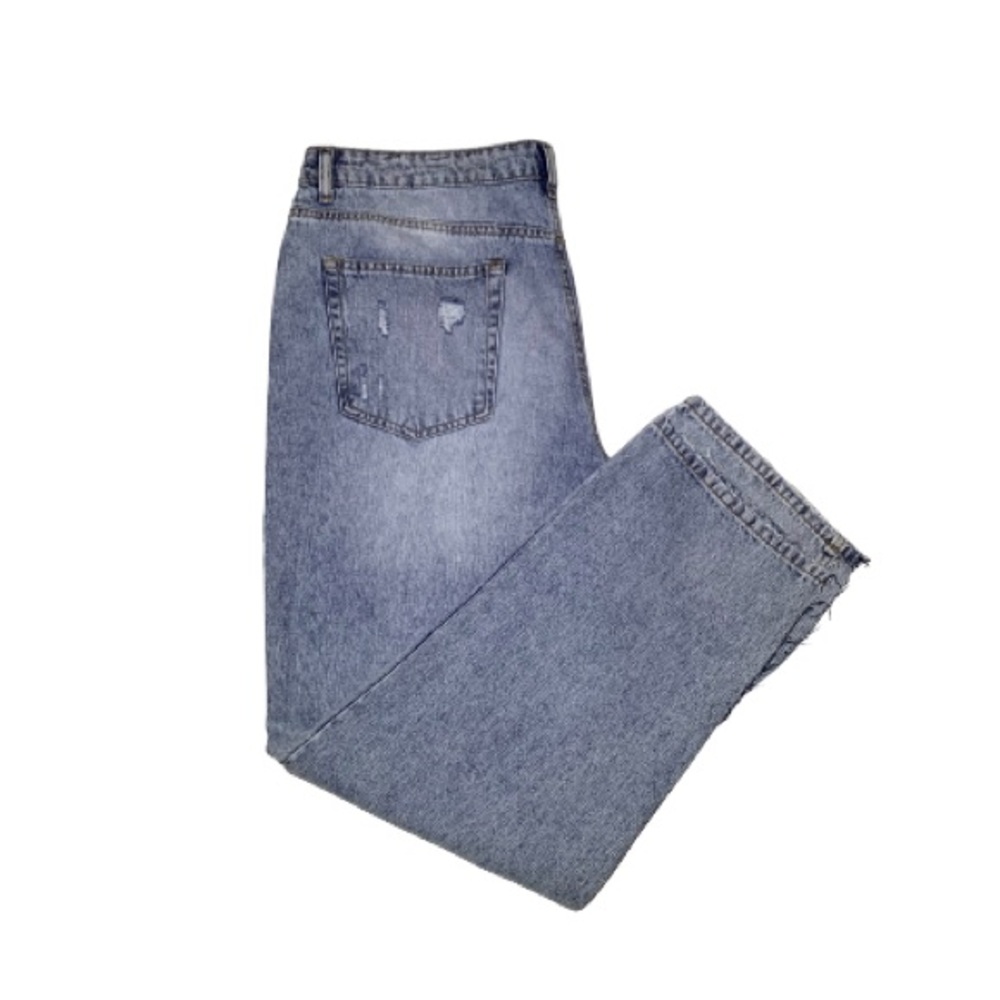Vanilla Star Mid Rise Distressed Baggy Denim Wide Leg Jeans, Pockets Size 14